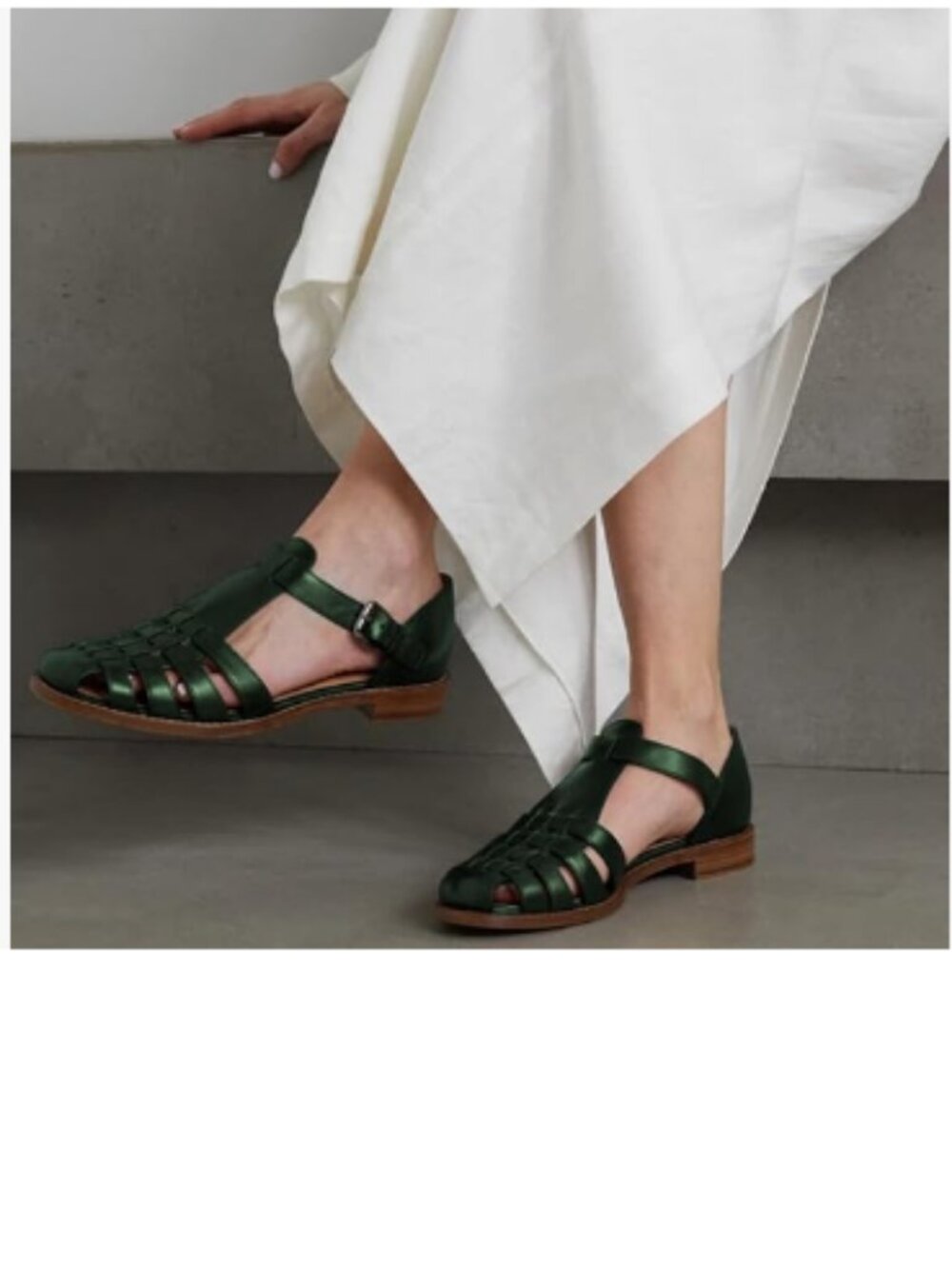 FSJ Green Retro Closed Toe Low Block Heel Woven Roman Ankle Strap Caged Sandals